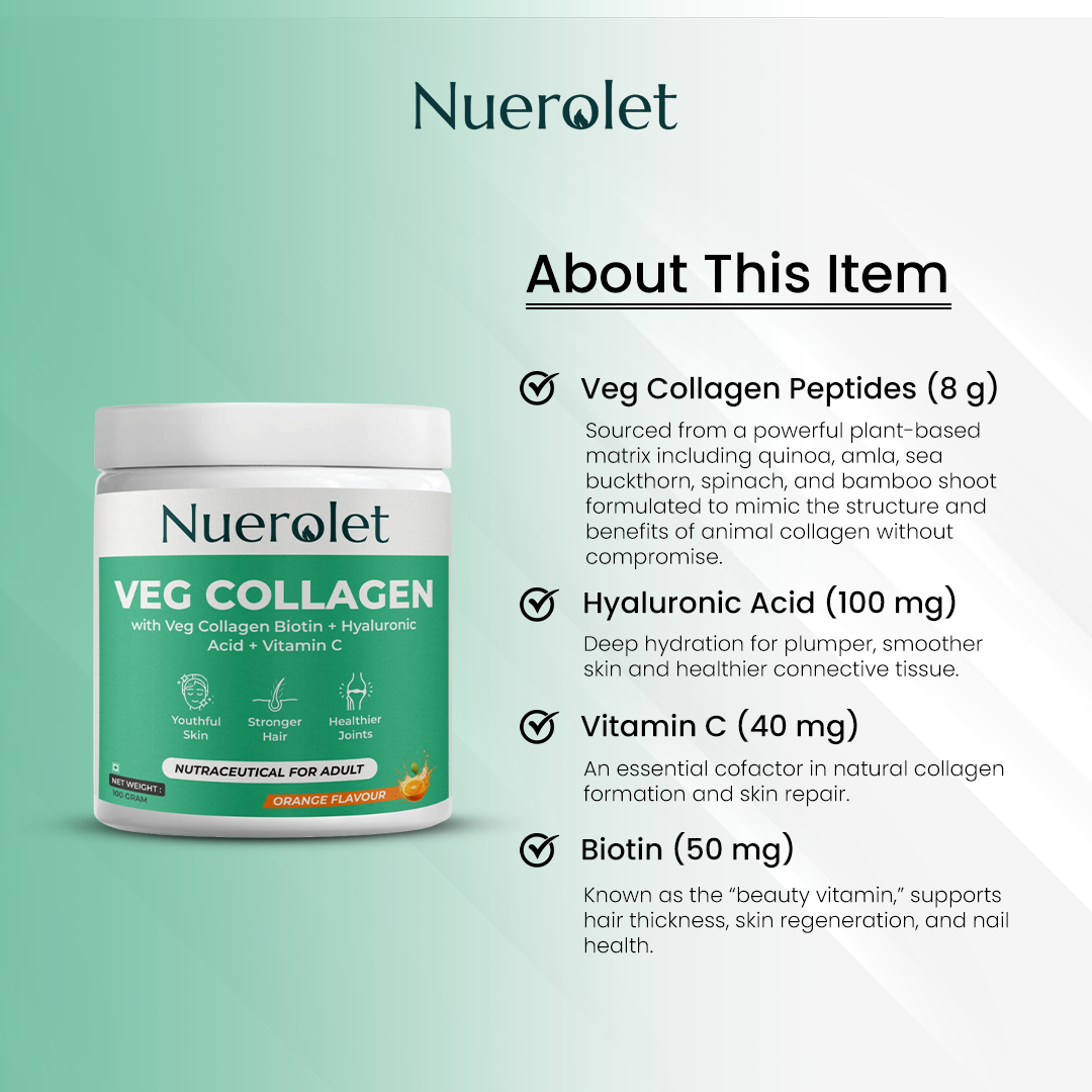 Nuerolet Plant-Based Collagen Peptides + Hyaluronic Acid & Biotin