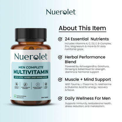 Nuerolet Men’s Daily Multivitamin – 24 Nutrients + Ayurvedic Herbs