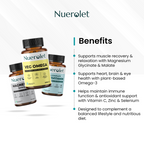 Nuerolet supplement bottles with benefits listed on a white background