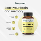 Nuerolet Veg Omega supplement bottle with benefits listed on a light gray background