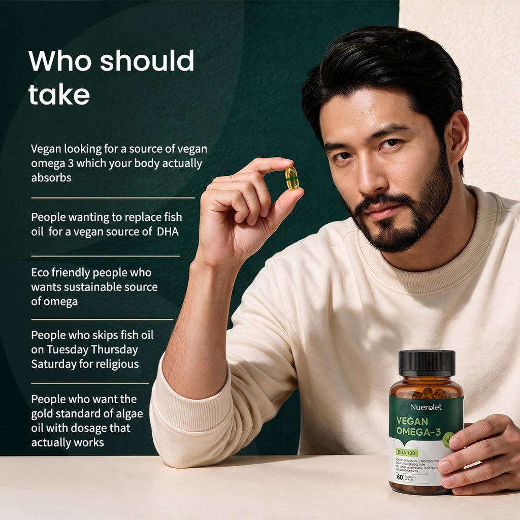 Nuerolet Vegan Omega 3 Algal Oil | 700mg High Potency DHA - nuerolet