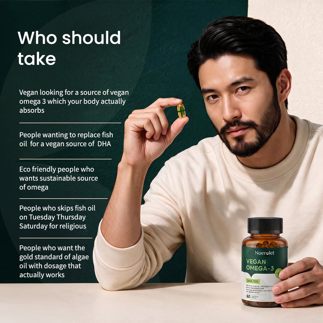 Nuerolet Vegan Omega 3 Algal Oil | 700mg High Potency DHA - nuerolet