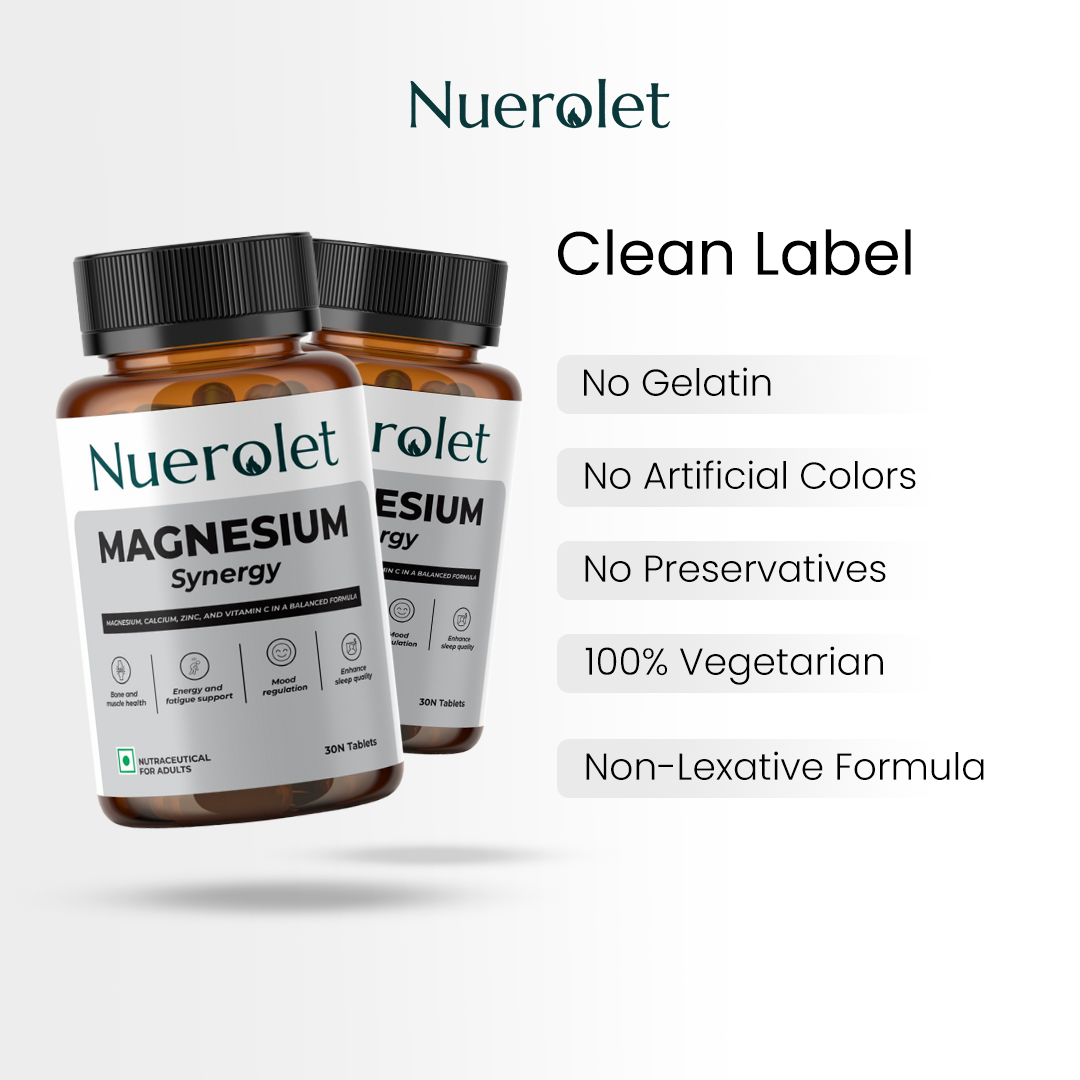Nuerolet Magnesium Synergy – Glycinate & Malate Blend + Zinc & Vitamin C