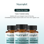 Nuerolet men's multivitamin bottles with usage instructions on a light blue background