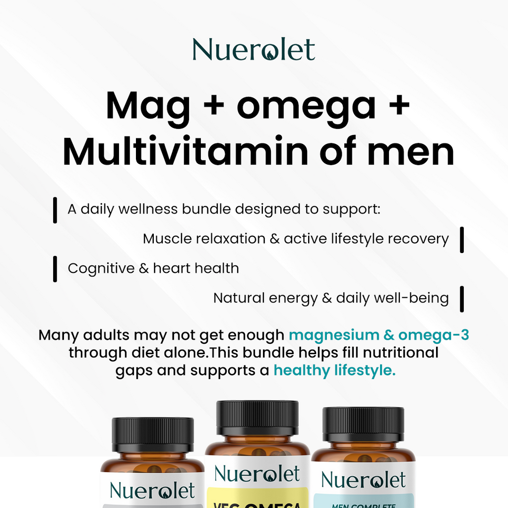 Nuerolet supplement bottles with product description on a white background