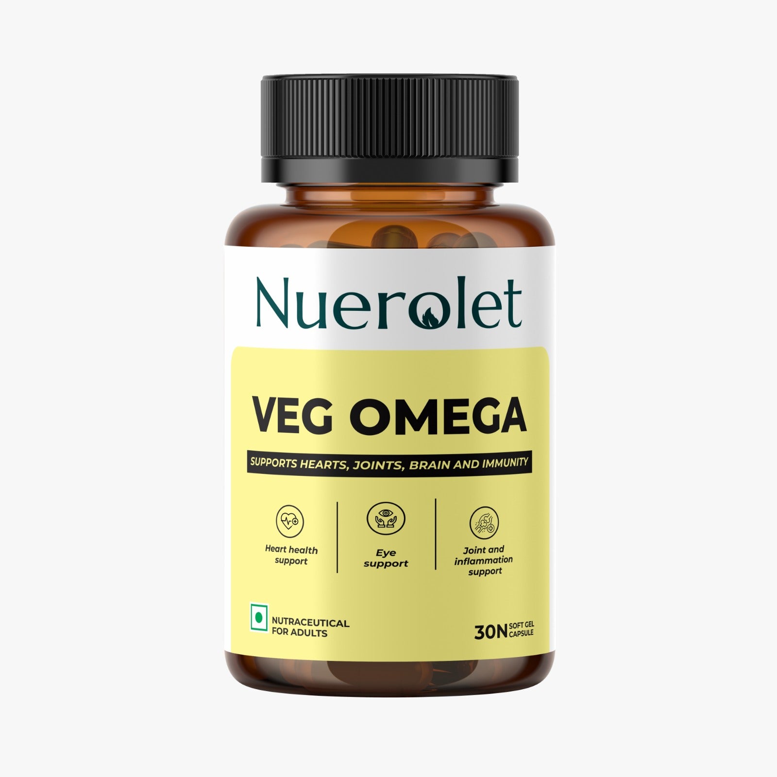 Nuerolet Veg Omega – 1000 mg plant-based DHA from algae oil to support heart health, brain function, joint flexibility, eye health, and immunity – 100% vegetarian formula