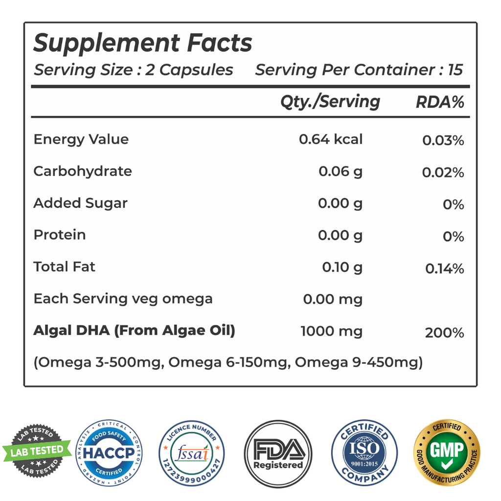 veg omega label with 1000mg of algae oil