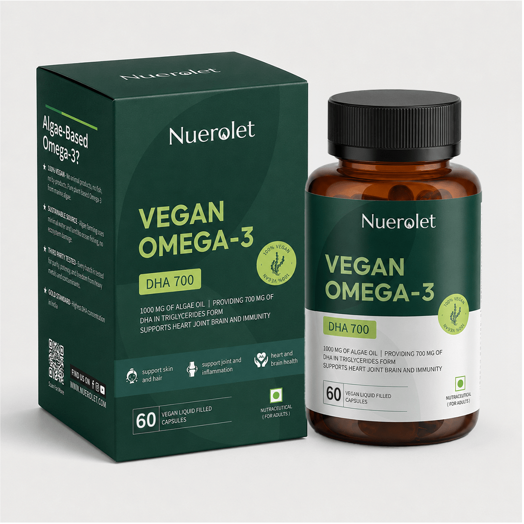 Nuerolet Vegan Omega 3 Algal Oil | 700mg High Potency DHA - nuerolet veg omega 3