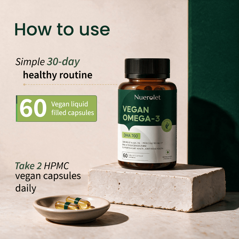 Nuerolet Vegan Omega 3 Algal Oil | 700mg High Potency DHA - nuerolet veg omega 3