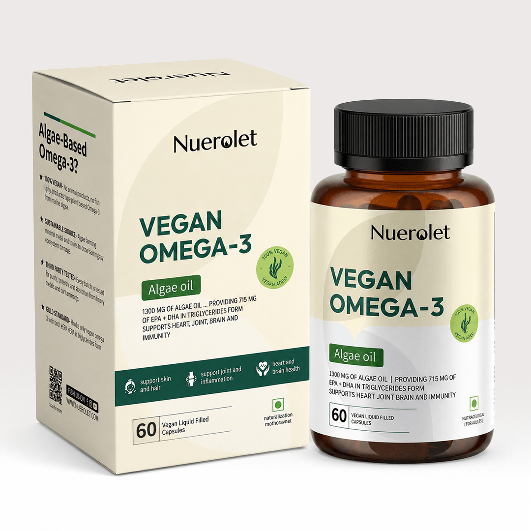 Vegan Omega 3 Algal Oil | 195mg EPA + 520mgDHA - nuerolet 715mg veg omega 3 Main image